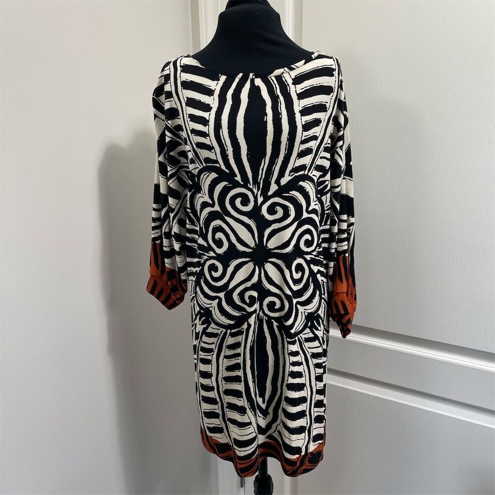 Nicole Miller Women's Silk Dress M Geometric Short Multicolor Elegant